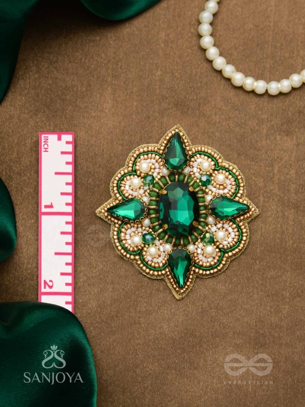 Indranilak- The Emerald Fascination- Stones And Beads Hand Embroidered Earrings