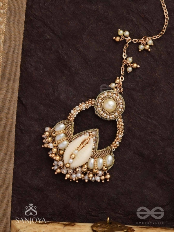 Nairjar - The Divine Blessing- Pearls, Shell And Beads Hand Embroidered Maangtika