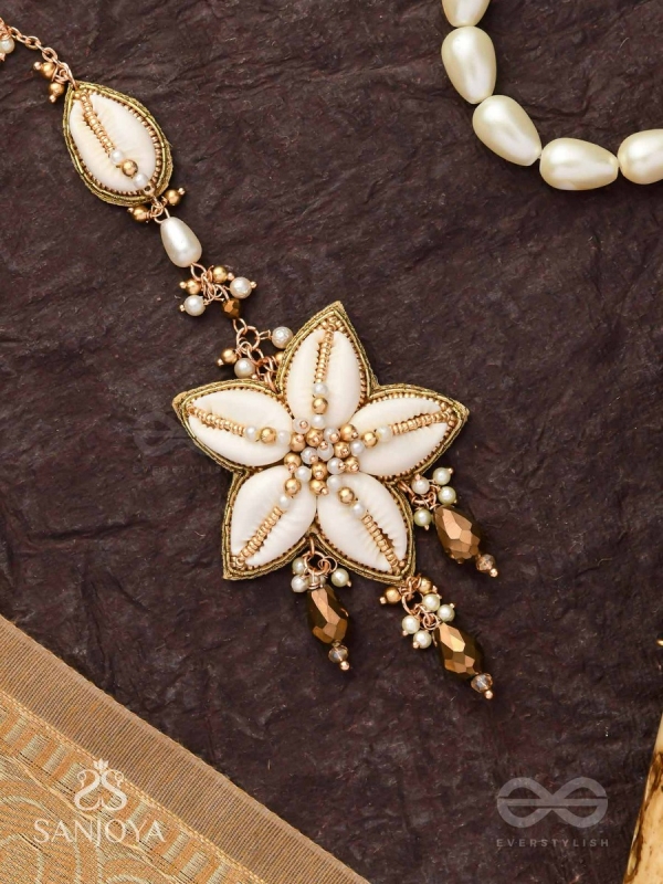 Stimit - The Cowrie Calm- Shells, Beads And Glass Drops Hand Embroidered Maangtika