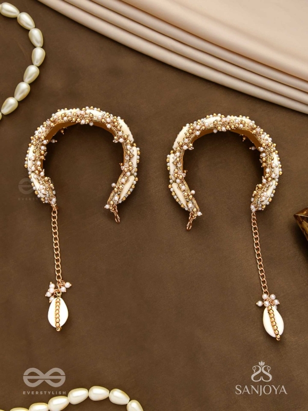 Arthogya  - The Marine Treasures - Shells And Beads Hand Embroidered Cuff Bracelets (Set Of 2)