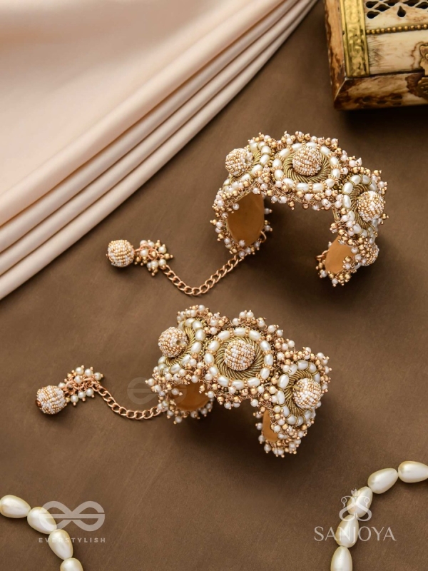 Shlaghya - The Glorious Creations - Beaded Hand Embroidered Cuff Bracelets (Set Of 2)