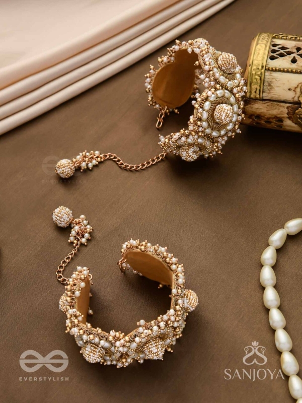 Shlaghya - The Glorious Creations - Beaded Hand Embroidered Cuff Bracelets (Set Of 2)