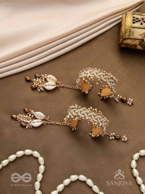 Kapardak - The Angel Braids - Beads, Shells And Glass Drops Hand Embroidered Cuff Bracelets (Set Of 2)