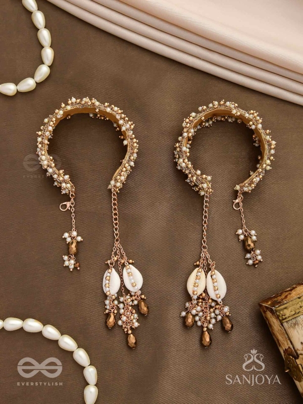 Kapardak - The Angel Braids - Beads, Shells And Glass Drops Hand Embroidered Cuff Bracelets (Set Of 2)