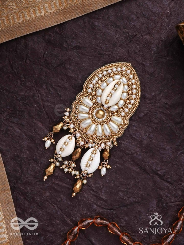 Attalika - The Lavish Castles - Shells, Beads And Glass Drops Hand Embroidered Hair Accessory 