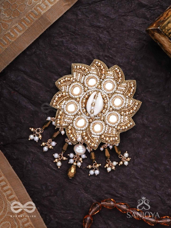 Prabhanjanam - The Stormy Reflectors - Shell, Mirrors And Glass Drops Hand Embroidered Hair Accessory