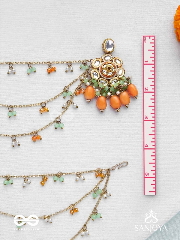 Prasumat - The Ornate Flowers - Polki And Kundan Finished Hand Embroidered Chain Earrings