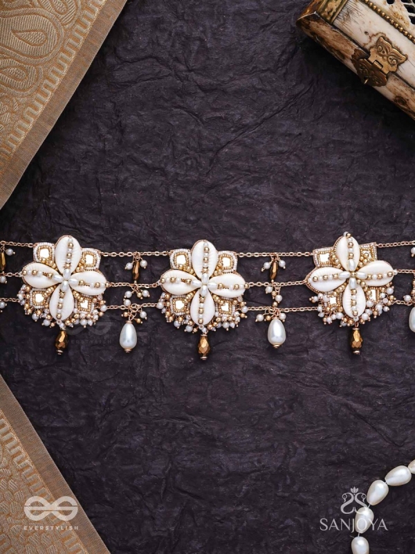 Stavkini - The Shell Bouquet - Shells, Mirrors, Beads And Glass Drops Hand Embroidered Kamarbandh