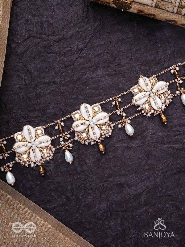 Stavkini - The Shell Bouquet - Shells, Mirrors, Beads And Glass Drops Hand Embroidered Kamarbandh