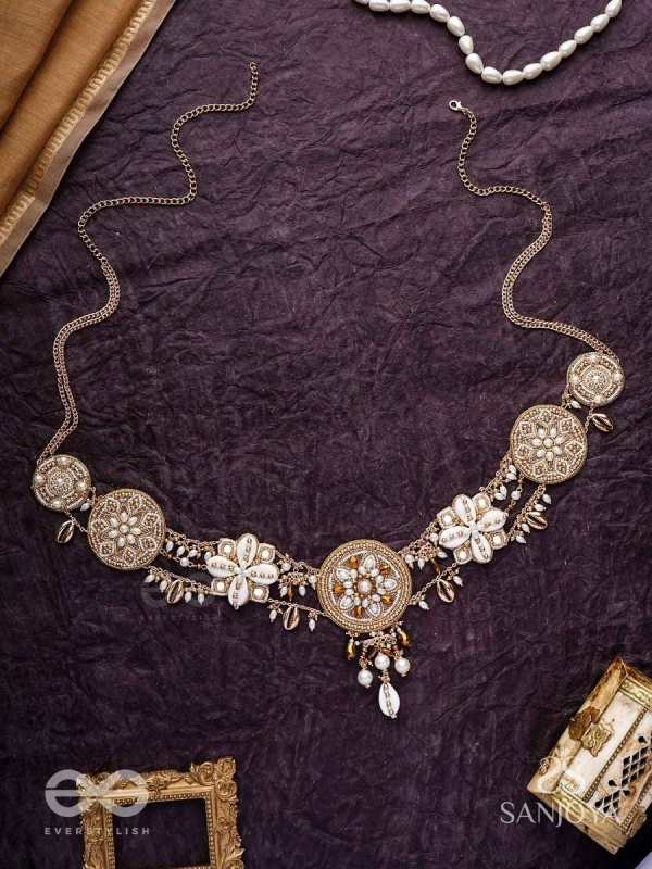 Mandlani - The Spellbinding Orbits - Shells, Mirrors, Pearls And Glass Drops Hand Embroidered Kamar Bandh