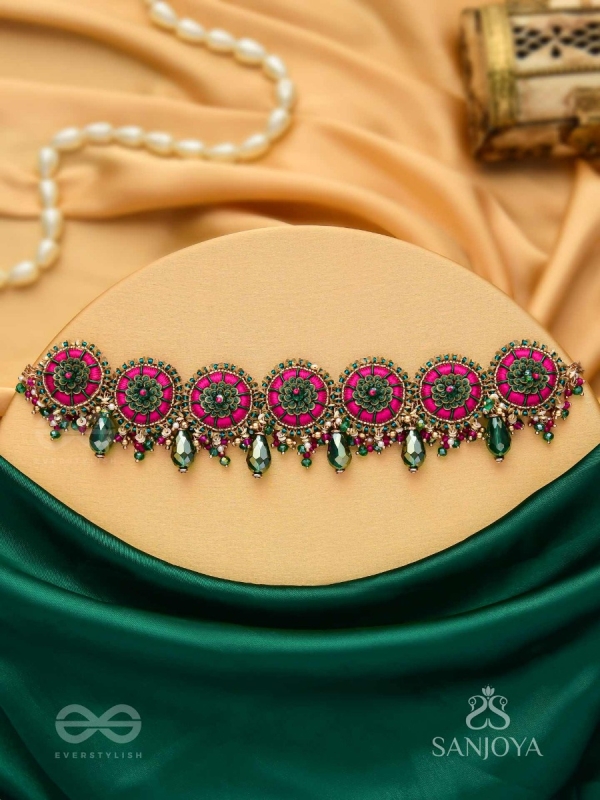 Sankirnau - The Floral Vine - Resham, Beads, Sequins And Glass Drops Hand Embroidered Choker Neckpiece