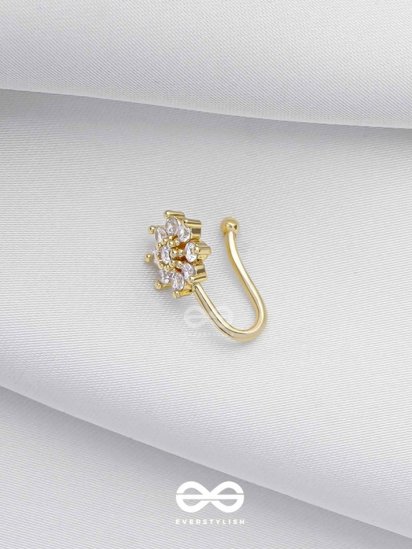 The Gorgeous Bloom - Golden Cubic Zirconia  NoseRing (NON-PIERCING)