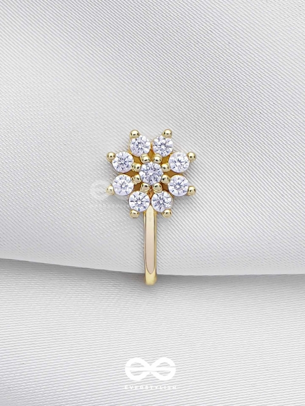 The Gorgeous Bloom - Golden Cubic Zirconia  NoseRing (NON-PIERCING)