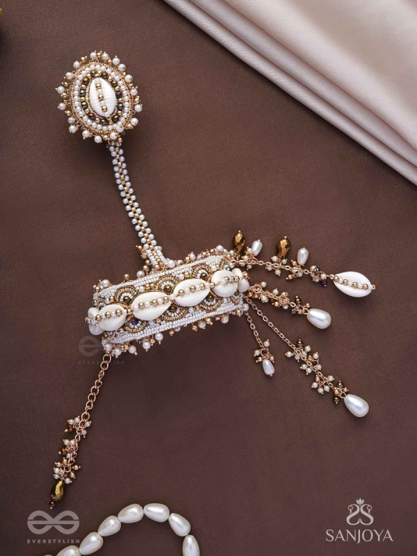 Vivriddhi - The Stream Of Prosperity - Shells, Beads, Glass And Pearl Drops Hand Embroidered Haathphool 