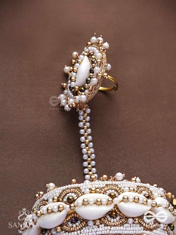 Vivriddhi - The Stream Of Prosperity - Shells, Beads, Glass And Pearl Drops Hand Embroidered Haathphool 