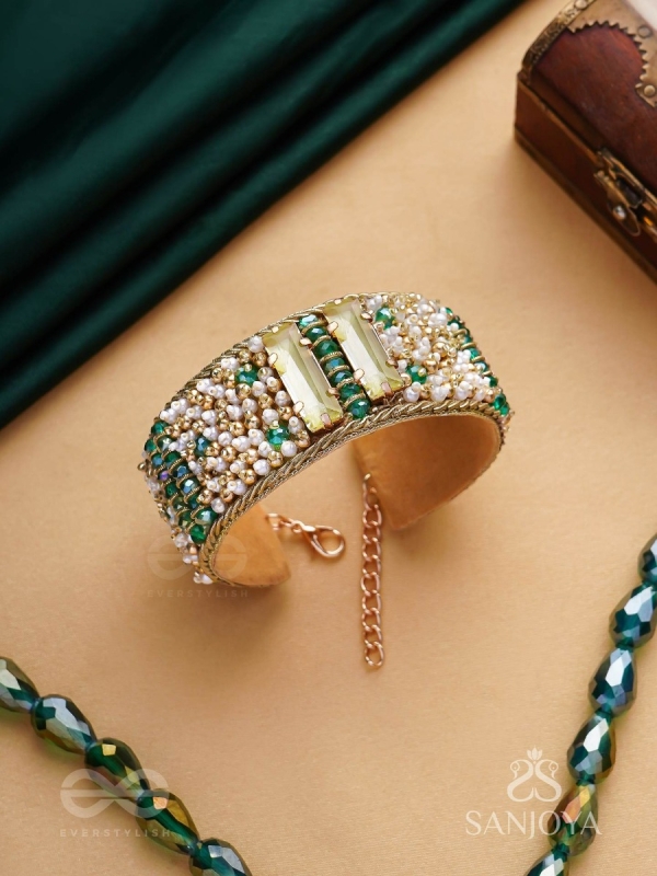 Manmaye - The Lush Luxury - Stones, Beads And Dabka Hand Embroidered Cuff Bracelet 