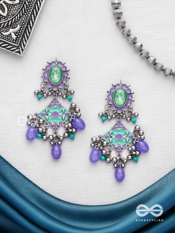 The Skyline Shore - Stone Enamelled Oxidised Earrings