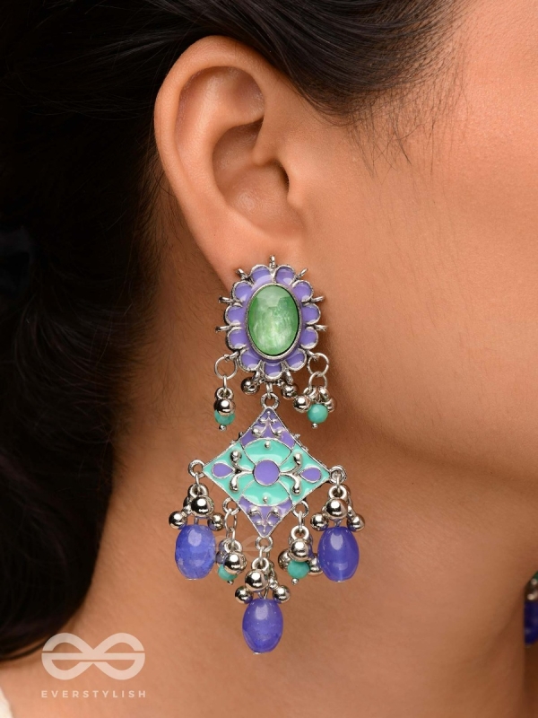 The Skyline Shore - Stone Enamelled Oxidised Earrings