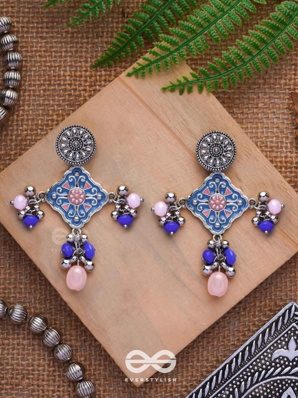 The Sky Blooms - Enamelled Oxidised Earrings