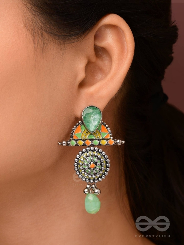 The Warm Shades - Stone Enamelled Oxidised Earrings