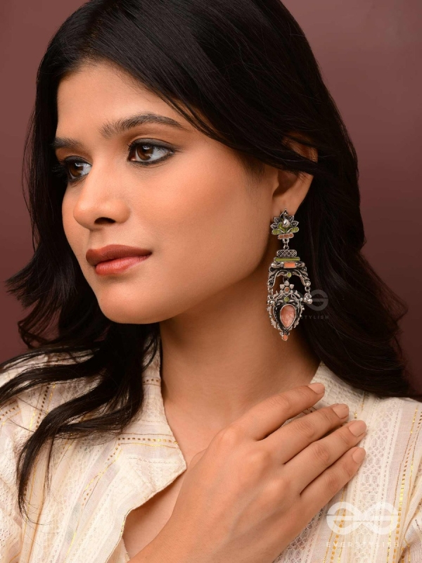 The Birds' Haven - Stone Enamelled Oxidised Earrings