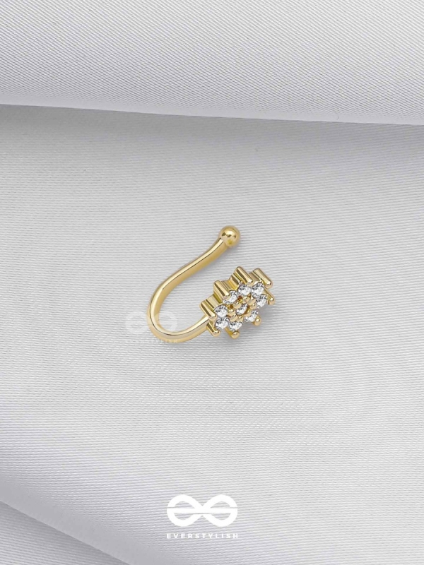 The Embedded Flower - Golden Cubic Zirconia NoseRing (NON-PIERCING)