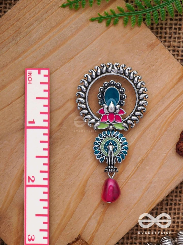 The Peacock Nelumbos - Enamelled Oxidised Earrings