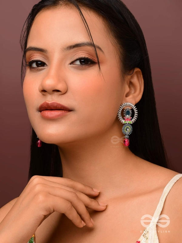 The Peacock Nelumbos - Enamelled Oxidised Earrings