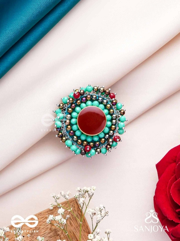 Sthavi - The Plum Vine - Stone And Beads Hand Embroidered Ring