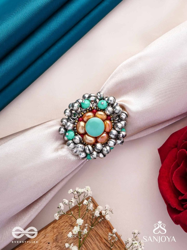 Virutya - The Humming Colours - Stone And Beads Hand Embroidered Ring
