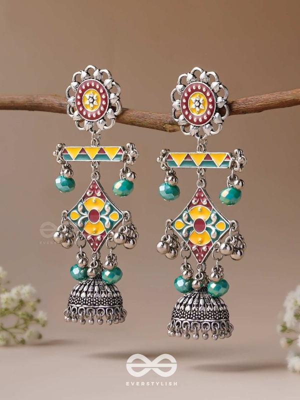 The Calming Hues - Enamelled Oxidised Earrings