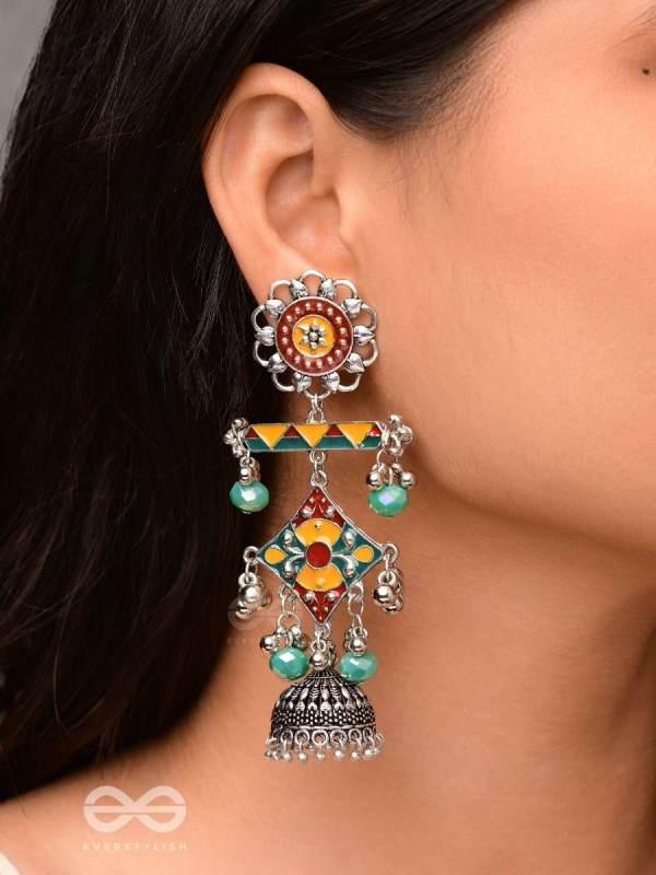 The Calming Hues - Enamelled Oxidised Earrings