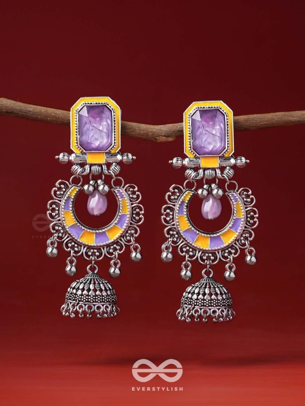 The Lavender Rays - Stone Enamelled Oxidised Earrings