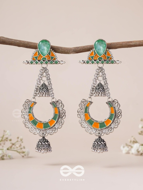 The Sage Swirls - Stone Enamelled Oxidised Earrings