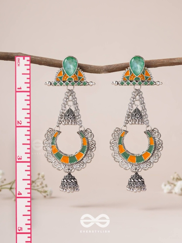 The Sage Swirls - Stone Enamelled Oxidised Earrings