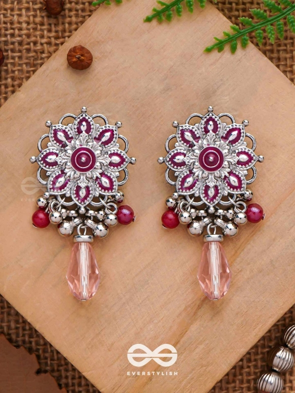 The Rosy Intricacy - Enamelled Oxidised Earrings
