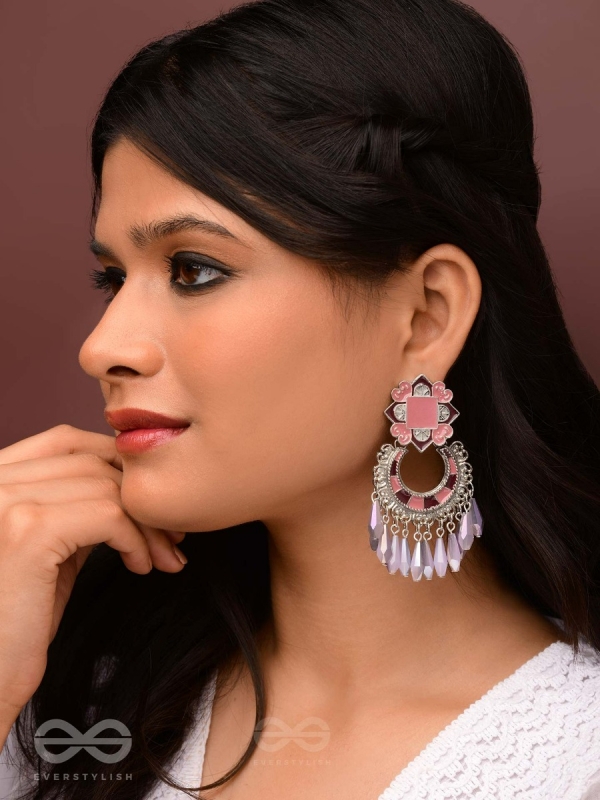 The Tender Lilac - Enamelled Oxidised Earrings