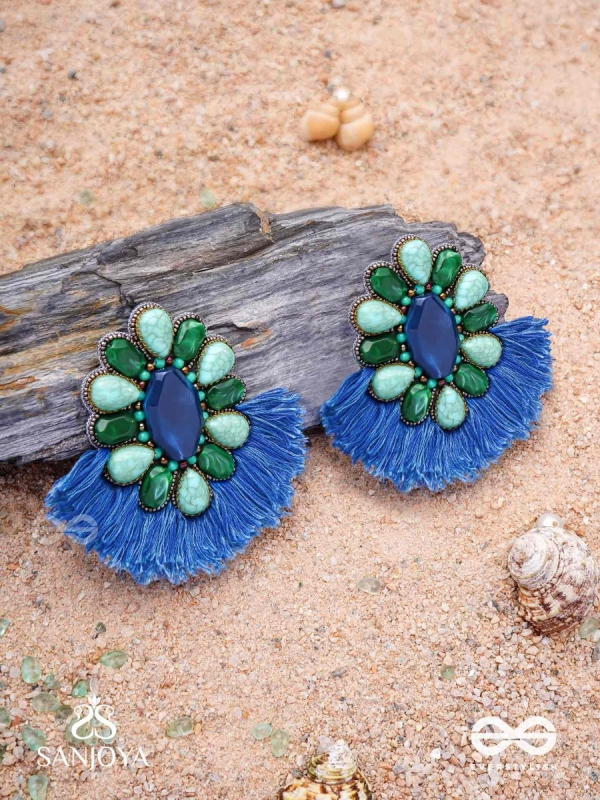 Dhrishu - The Deep Hues - Stones, Beads And Resham Hand Embroidered Earrings