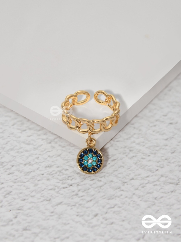 The Sapphire Lights - Golden Embellished Charm Ring (Adjustable) 