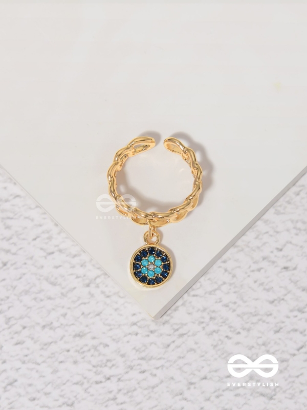 The Sapphire Lights - Golden Embellished Charm Ring (Adjustable) 