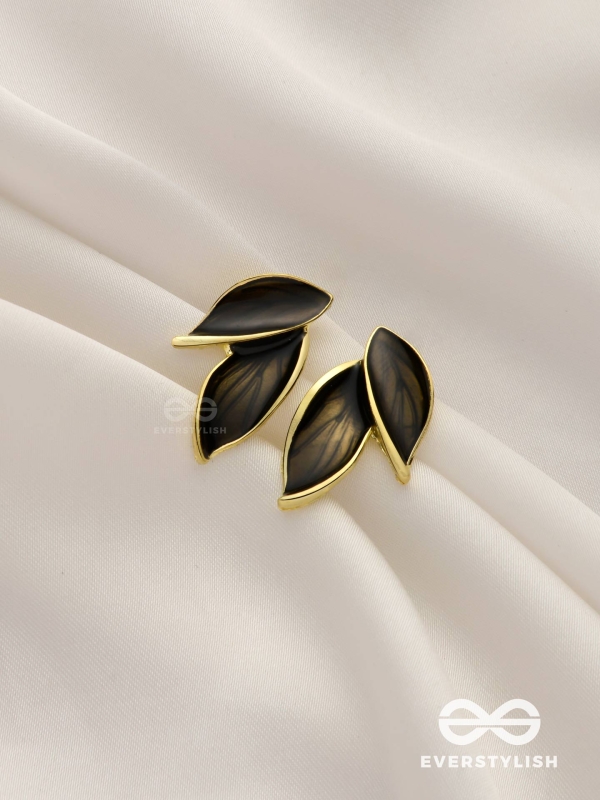 Petals Panache - Golden Enamelled Earrings (Black)