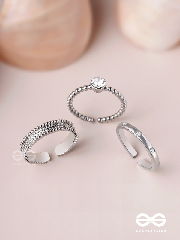 The Sterling Trio - Silver Cubic Zirconia Rings (Set Of 3 Adjustable)