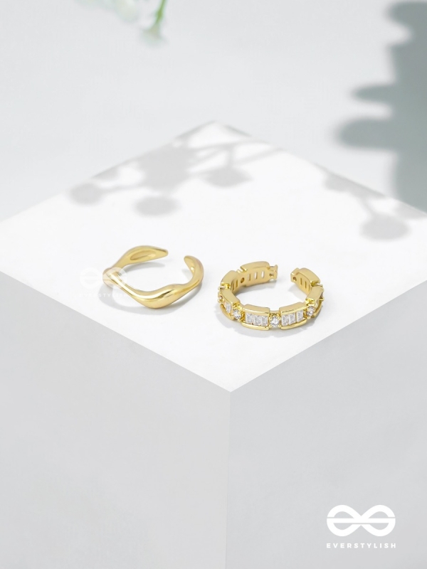 Midas Treasures - Golden Cubic Zirconia Rings (Set Of 2 Adjustable)