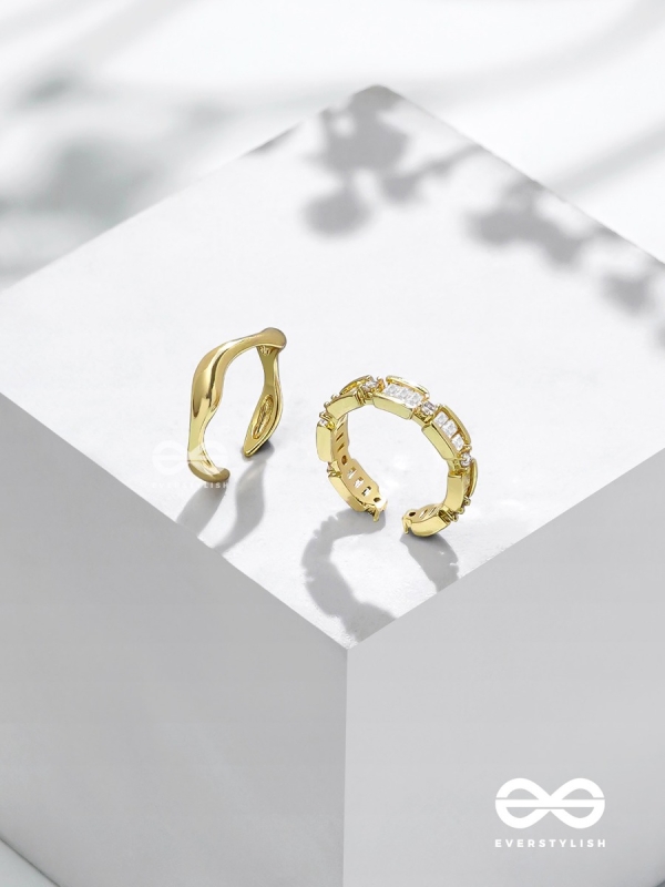 Midas Treasures - Golden Cubic Zirconia Rings (Set Of 2 Adjustable)