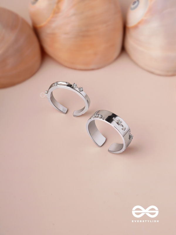 The Engraved Stories - Silver Embellished Rings (Set Of 2 Adjustable)