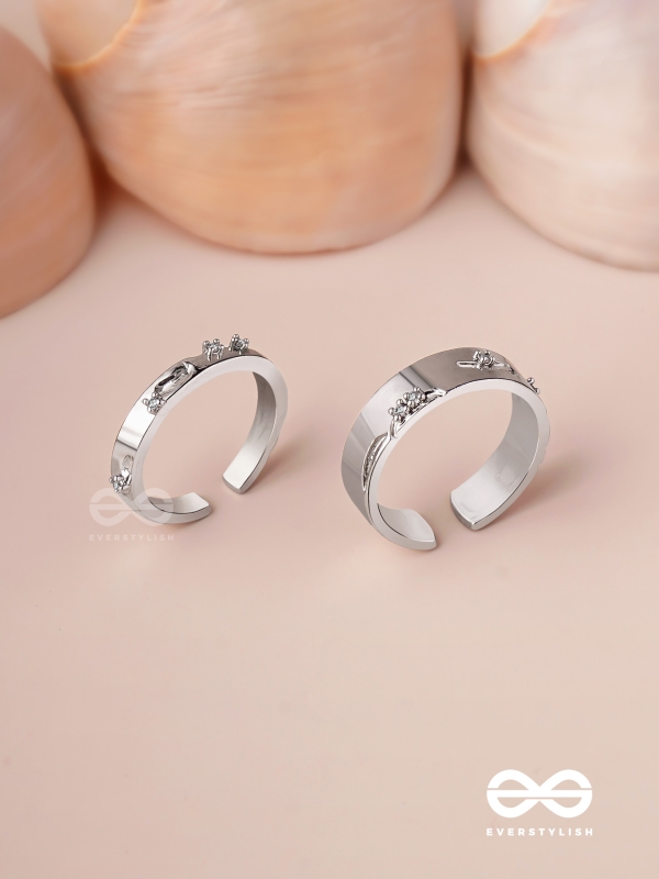 The Engraved Stories - Silver Embellished Rings (Set Of 2 Adjustable)