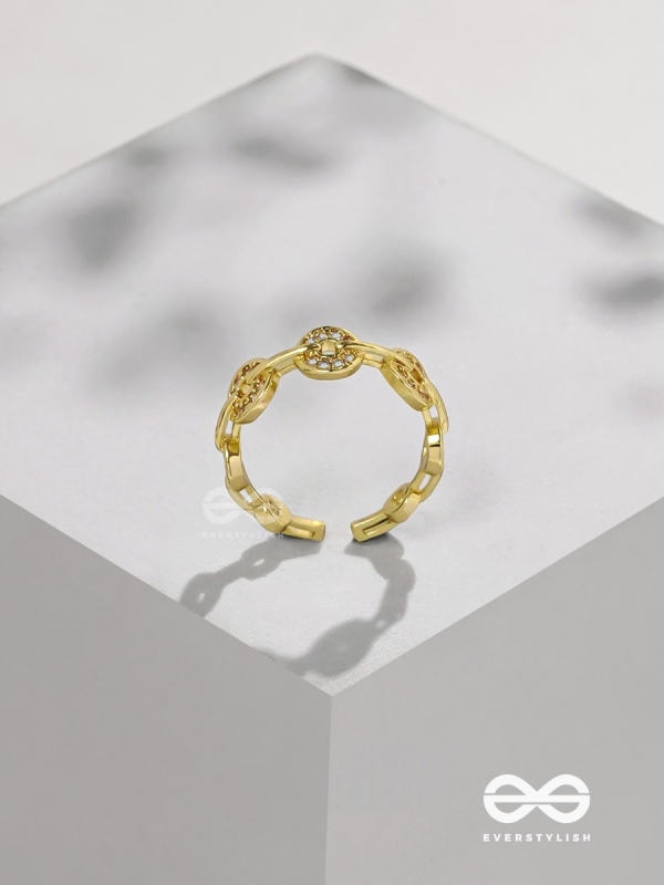 The Orbital Bliss - Golden Cubic Zirconia Ring (Adjustable)