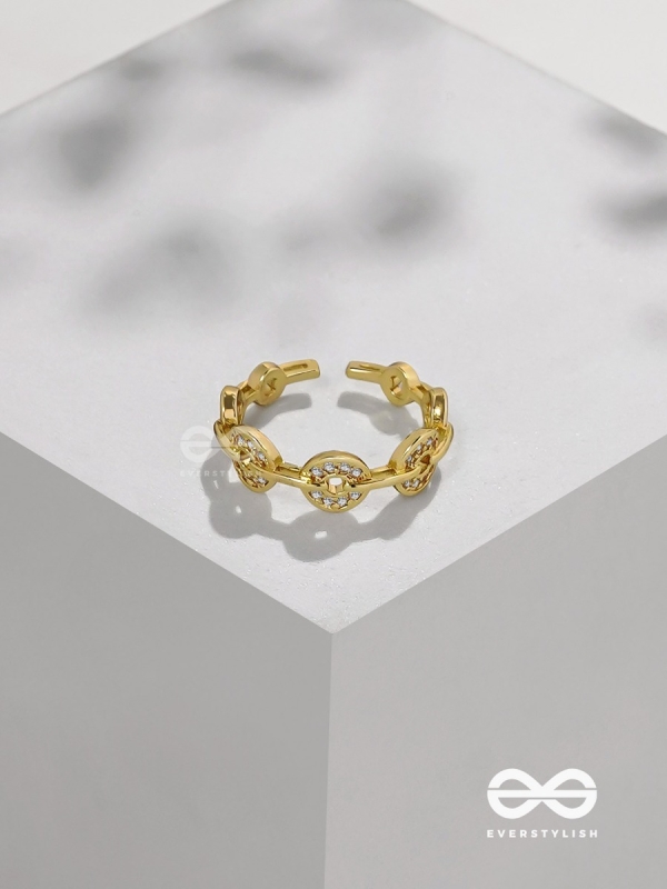 The Orbital Bliss - Golden Cubic Zirconia Ring (Adjustable)