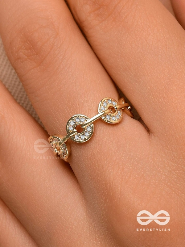 The Orbital Bliss - Golden Cubic Zirconia Ring (Adjustable)