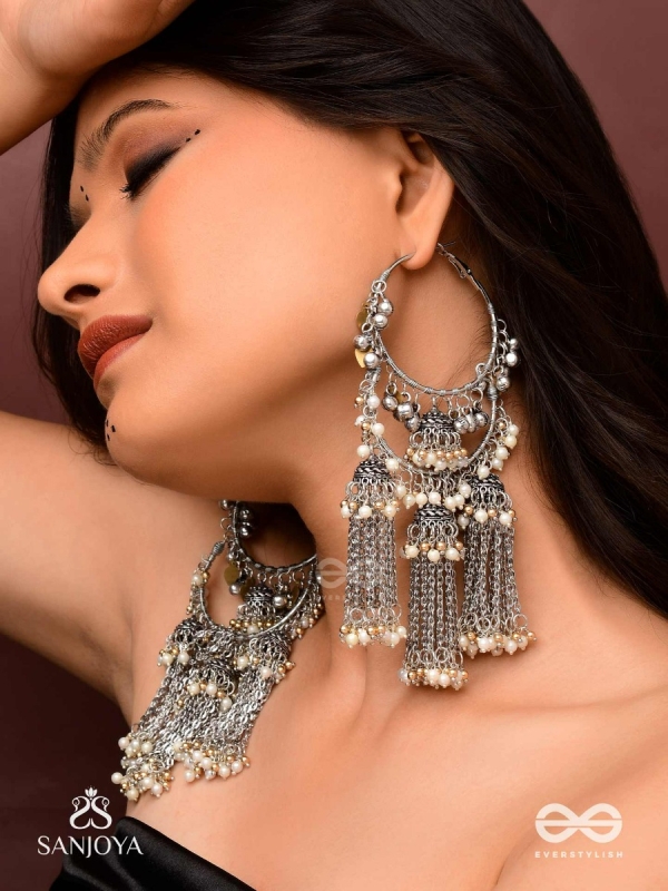 Sampravrisht - The Shimmery Rainfall - Beaded Oxidised Earrings
